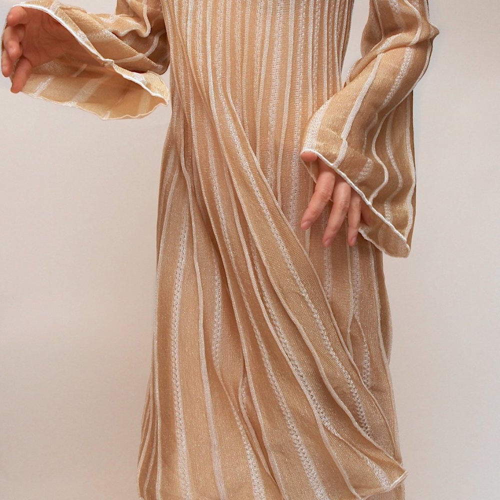 M MISSONI SHEER GOLD METALLIC PLEATED DISCO DRESS